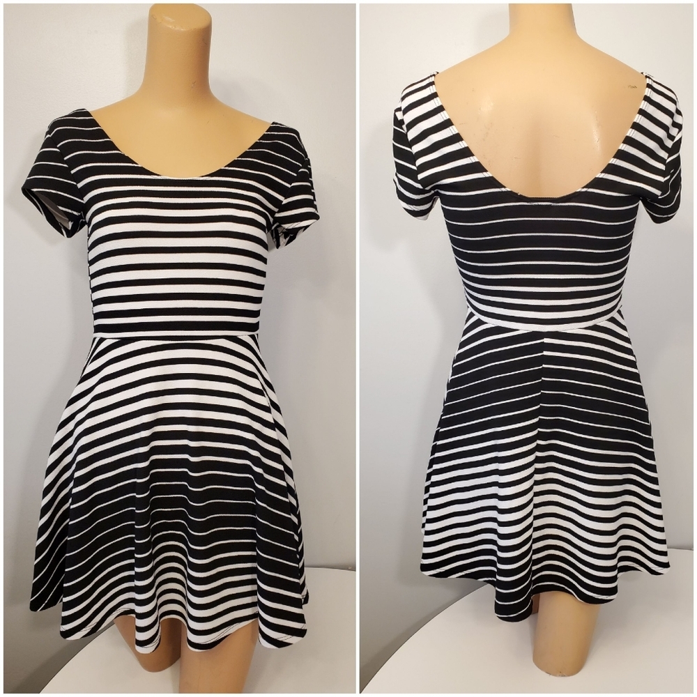 "Planet Gold" Black & White Striped Dress